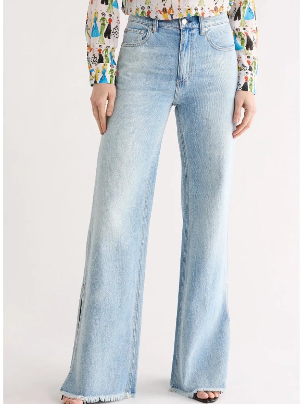 Alice + Olivia - Weezy Wide Leg Full Length Jeans in Gemma Light Blue